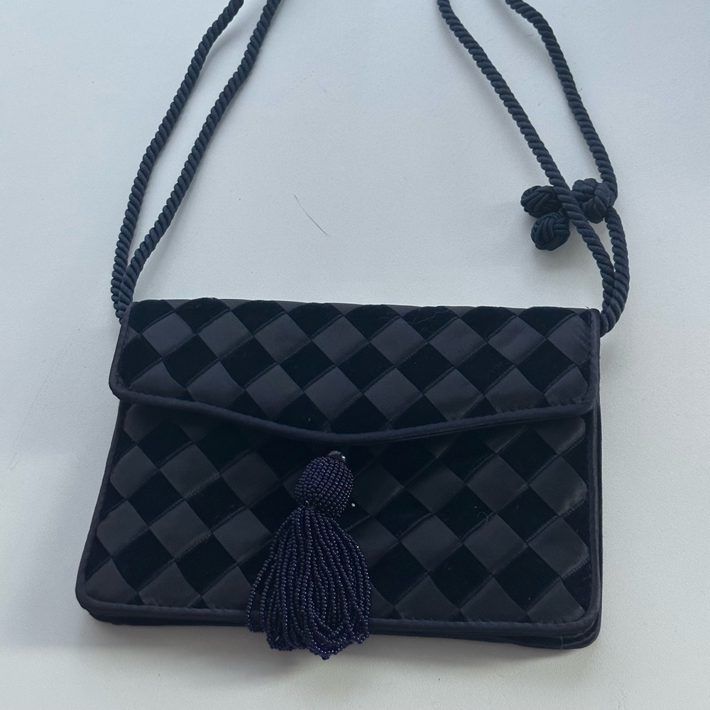 Rare Vintage Bottega Veneta Woven Velvet and Satin Beaded Evening Bag